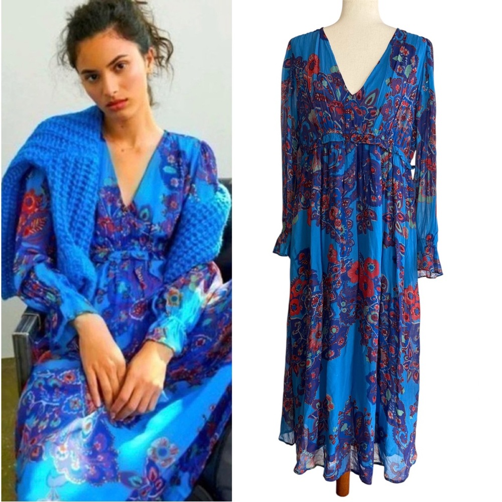 Anthropologie Floral Boho Stasya Embroidered Maxi Dress Size Medium Petite New